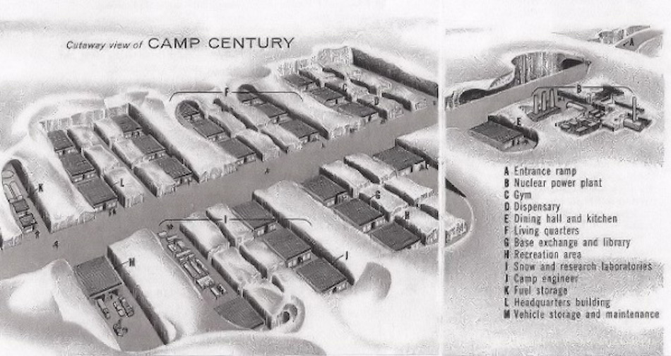 Neben konventionellen Radar- und Luftwaffenbasen baute das US-MilitÃ¤r auch Camp Century, eine unter der Eiskappe gelegene Abschussbasis fÃ¼r Atomraketen und mit einem kleinen Kernreaktor zur Energieversorgung. Der Abbau dieser Station wird separat verhandelt.